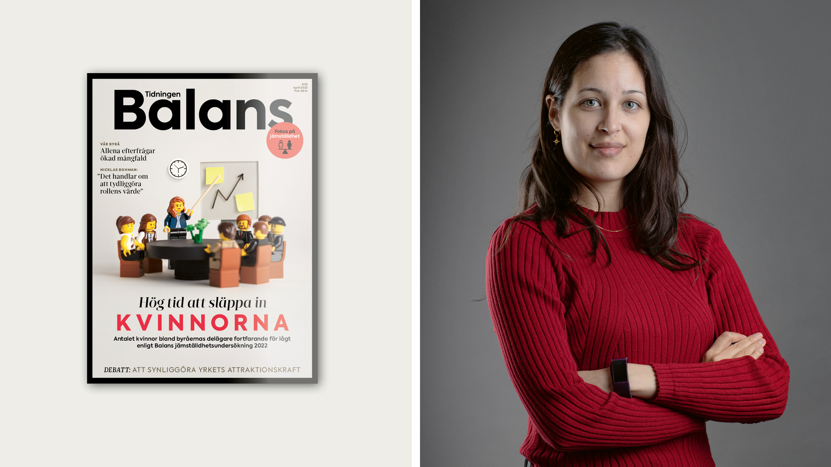 Isabell Sarria Axman och tidningen Balans omslag